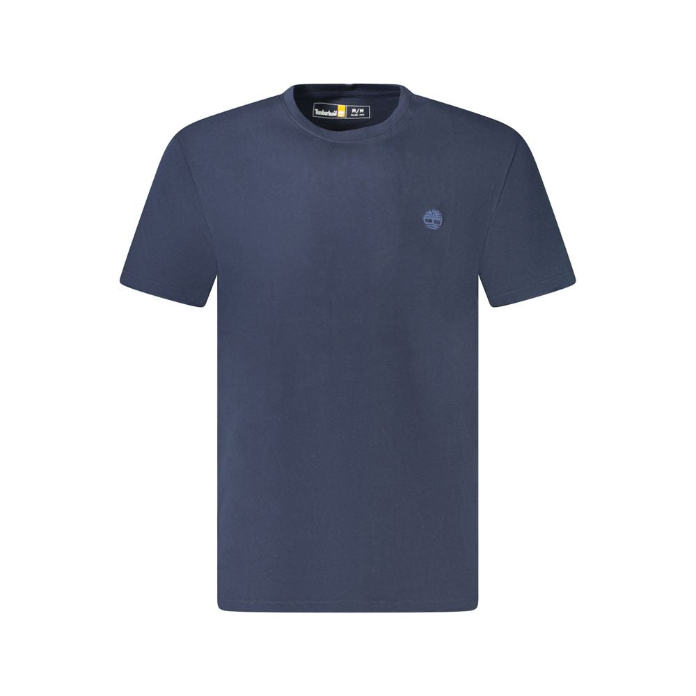 Timberland blue cotton men's T-shirt displayed flat, featuring a classic crew neck and short sleeves.