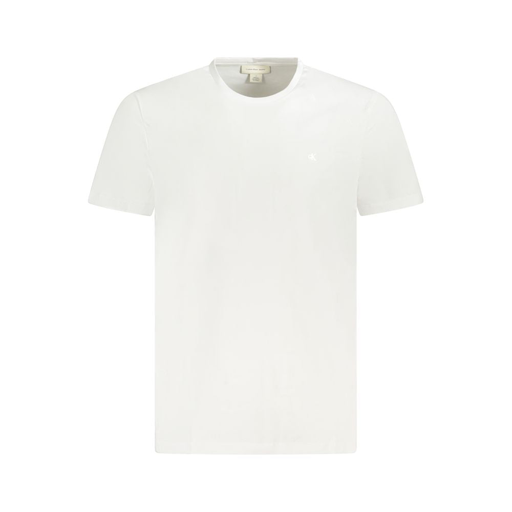 Calvin Klein Bianco cotton men's T-shirt displayed flat with short sleeves and round neckline.