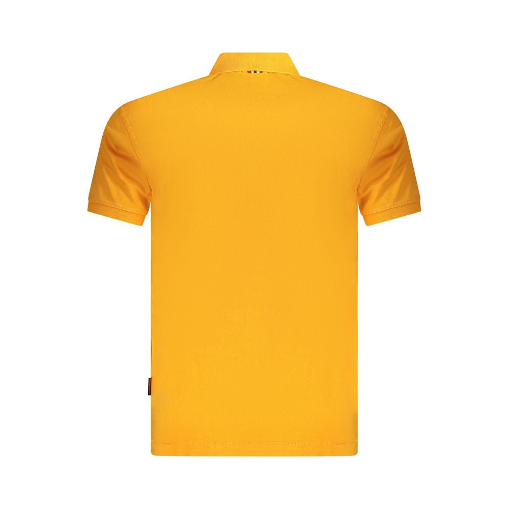 Napapijri men's orange cotton polo shirt with a classic collar and short sleeves, shown on a plain background.