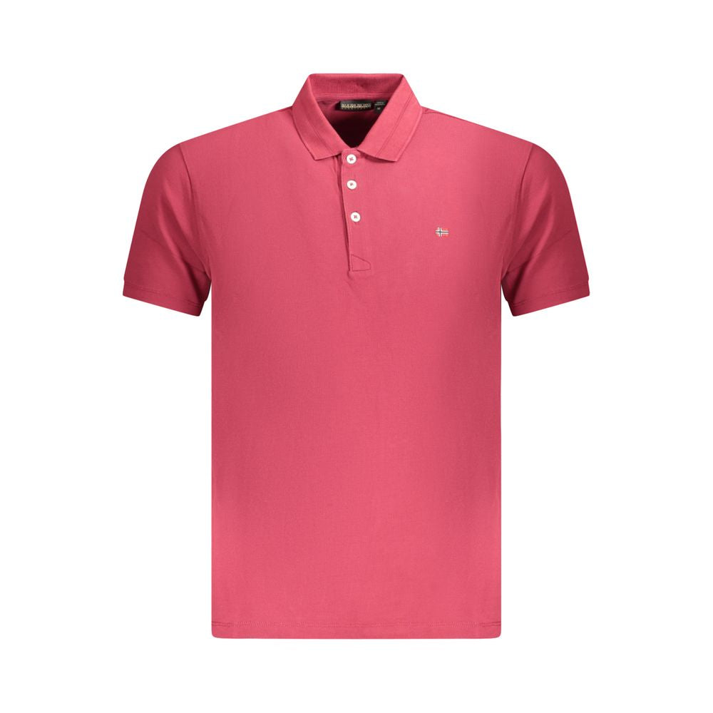 Red cotton men's polo shirt by Napapijri, featuring a classic collar and short sleeves, displayed on a neutral background.