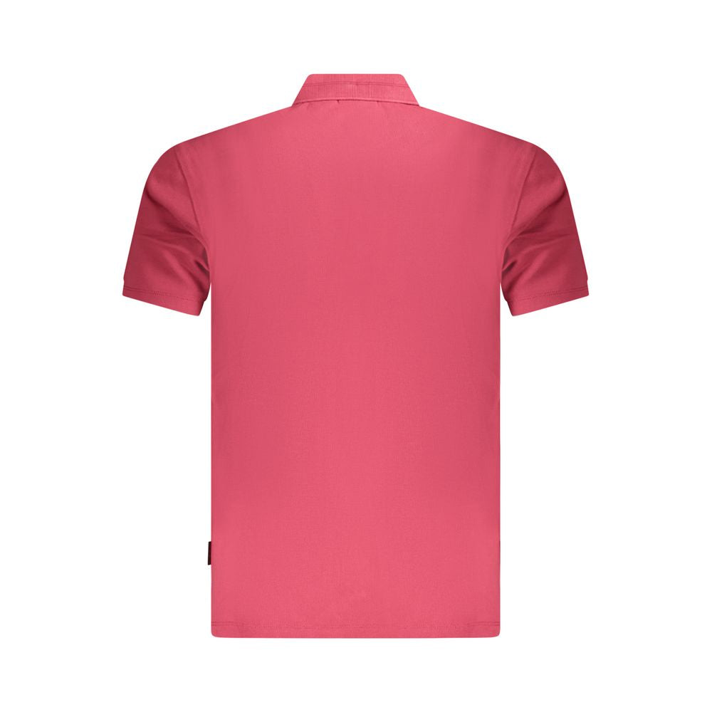Red cotton men's polo shirt by Napapijri, featuring a classic collar and short sleeves, displayed on a hanger.
