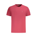 Napapijri Rosso men's cotton T-shirt in white, featuring a crew neck and short sleeves, displayed on a hanger.