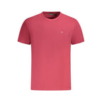 Napapijri Rosso men's cotton T-shirt in white, featuring a crew neck and short sleeves, displayed on a hanger.