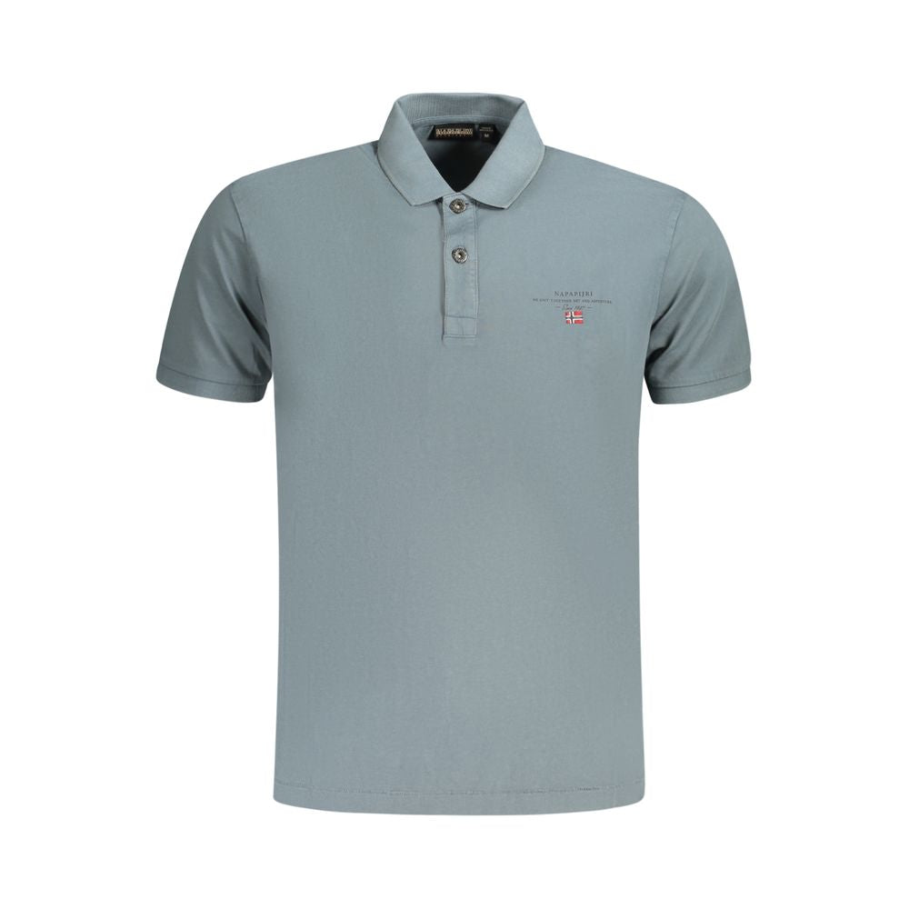 Men's Napapijri Grigio cotton polo shirt with a classic collar and short sleeves, displayed on a hanger.