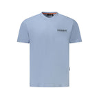 Light blue cotton men's T-shirt by Napapijri featuring a classic fit and subtle branding, perfect for casual wear.
