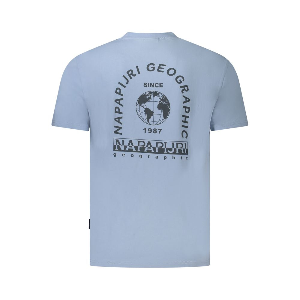 Light blue Napapijri men's cotton T-shirt with a classic fit and crew neckline, displayed flat on a white background.