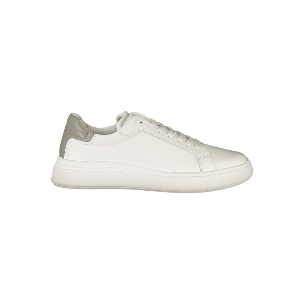 Calvin Klein white polyurethane men's sneaker with sleek design and laces, perfect for casual and sporty outfits.