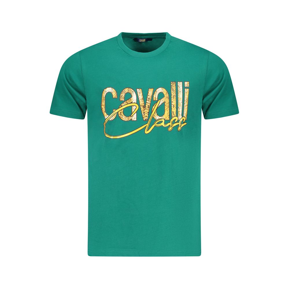 Cavalli Class Green Cotton Men T-Shirt Cavalli Class