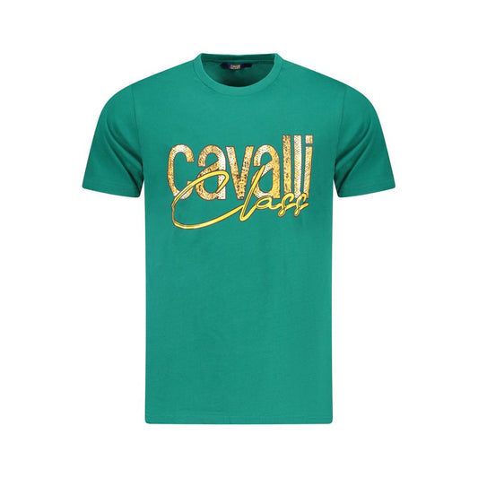 Cavalli Class Green Cotton Men T-Shirt Cavalli Class