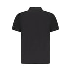 Black cotton men's polo shirt by Trussardi with a classic collar and short sleeves, featuring the Trussardi logo detail.