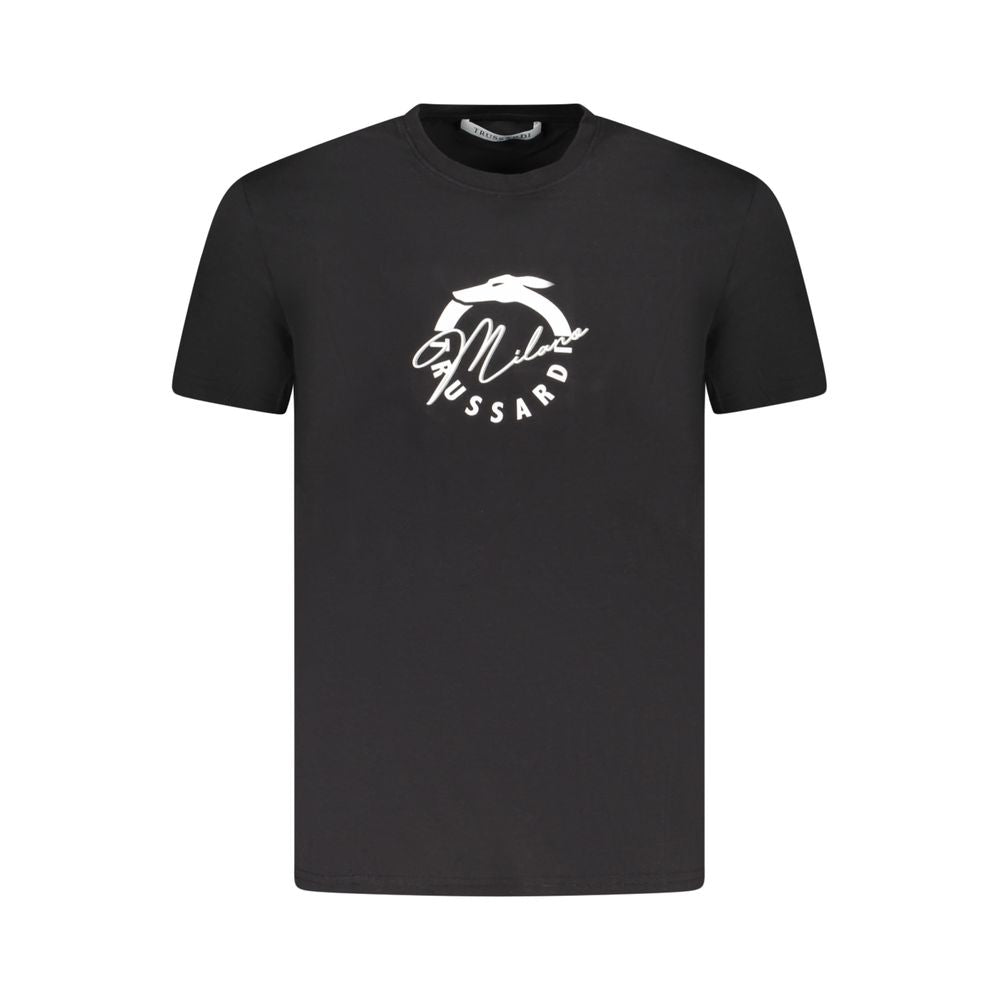 Black cotton men's T-shirt by Trussardi featuring a classic fit and subtle branding on the chest.