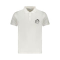 White cotton men's polo shirt by Trussardi, featuring a classic collar and short sleeves, displayed on a plain background.
