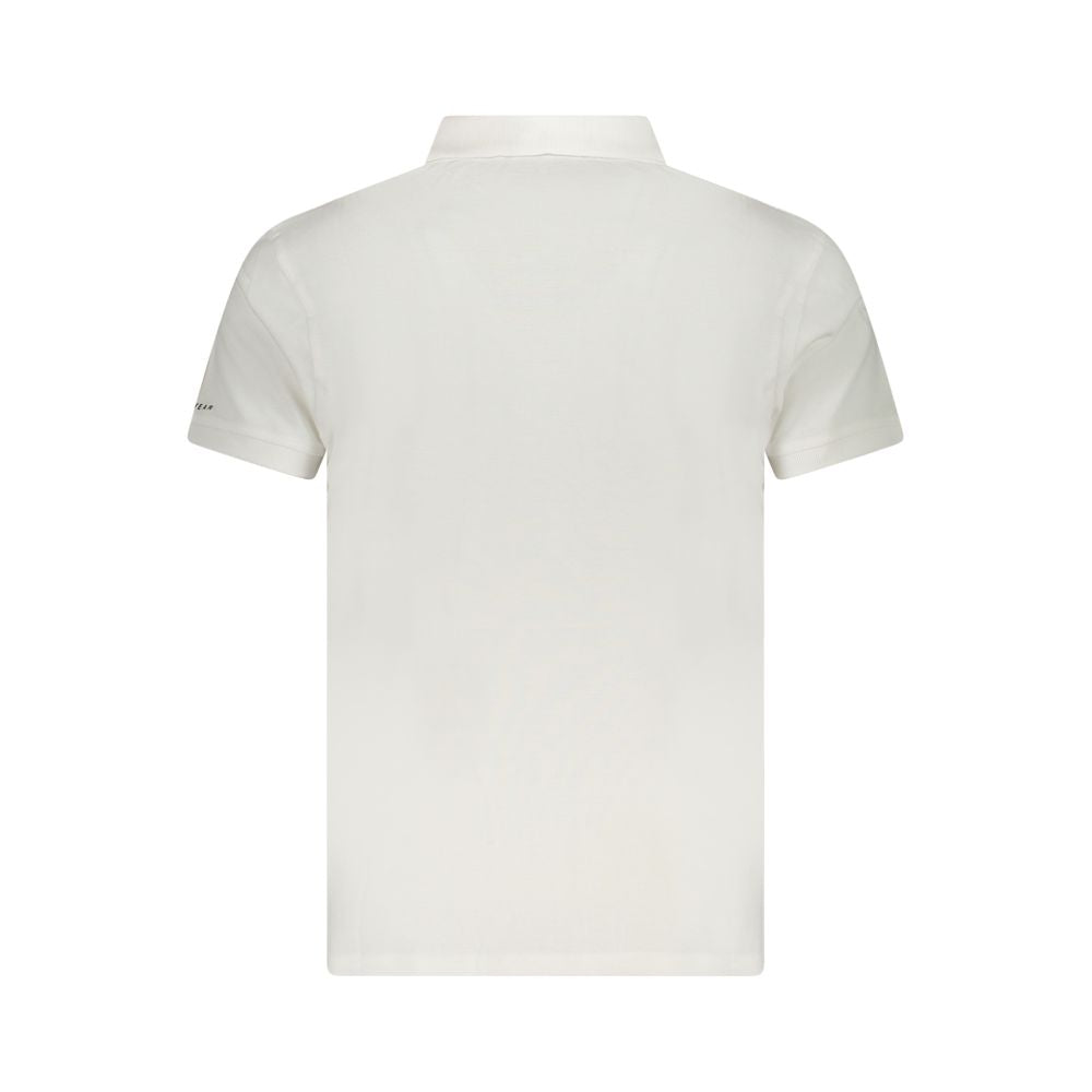 White cotton men's polo shirt by Trussardi with a classic collar and short sleeves, displayed on a plain background.