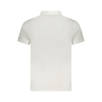 White cotton men's polo shirt by Trussardi with a classic collar and short sleeves, displayed on a plain background.