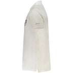 White cotton men's polo shirt by Trussardi, featuring a classic collar and short sleeves, displayed on a plain background.