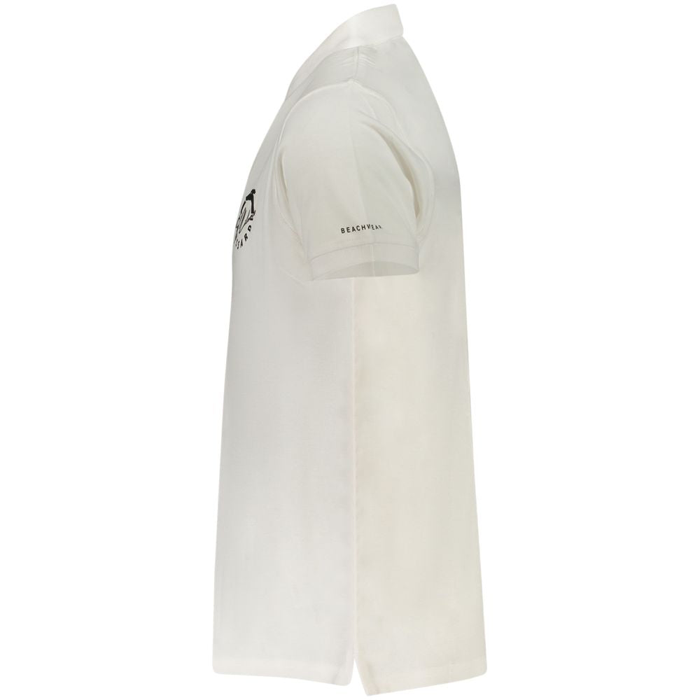 White cotton men's polo shirt by Trussardi, featuring a classic collar and short sleeves, displayed on a plain background.