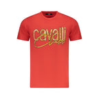 Cavalli Class Rosso cotton men's T-shirt with short sleeves and crew neckline, featuring a simple, stylish design.