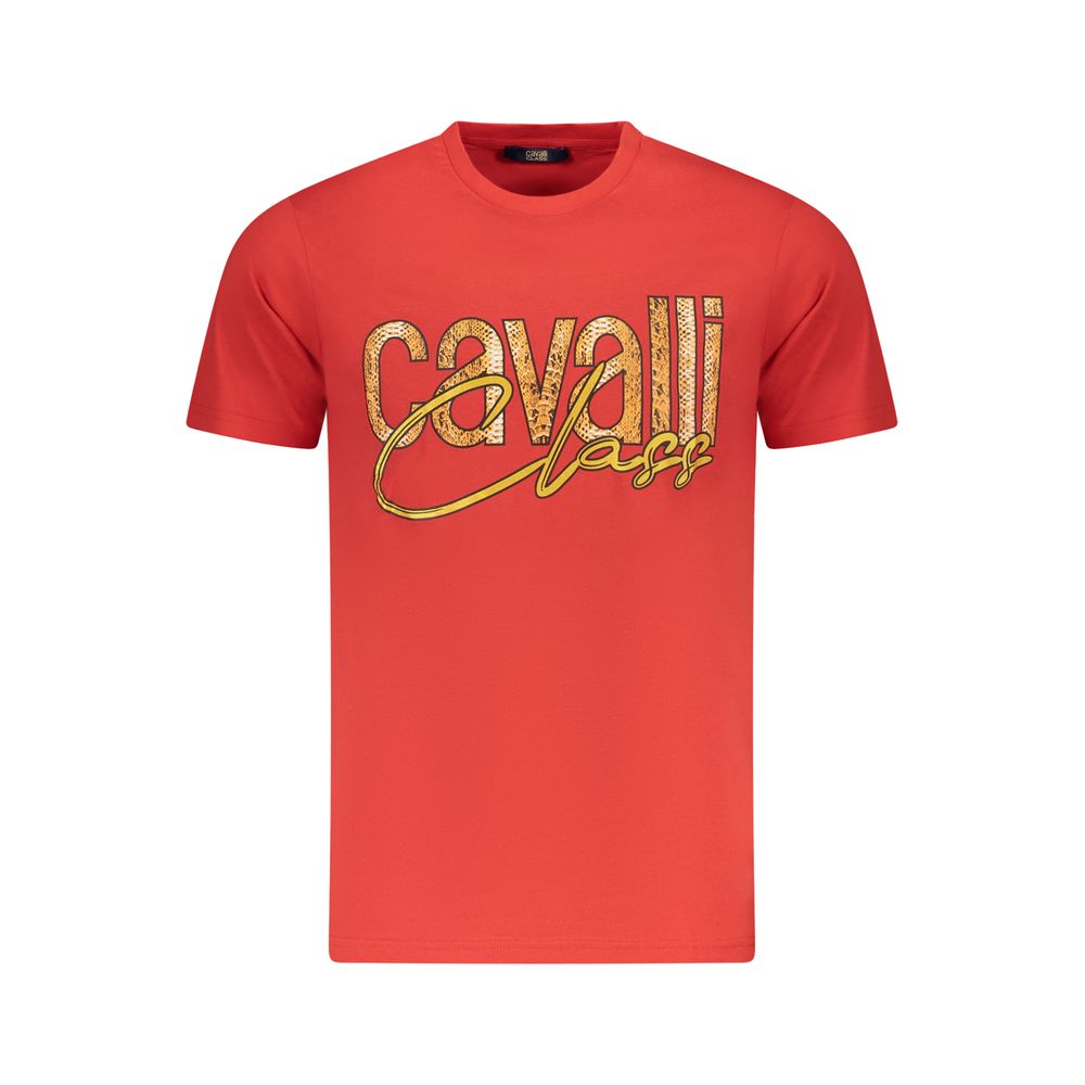 Cavalli Class Rosso cotton men's T-shirt with short sleeves and crew neckline, featuring a simple, stylish design.