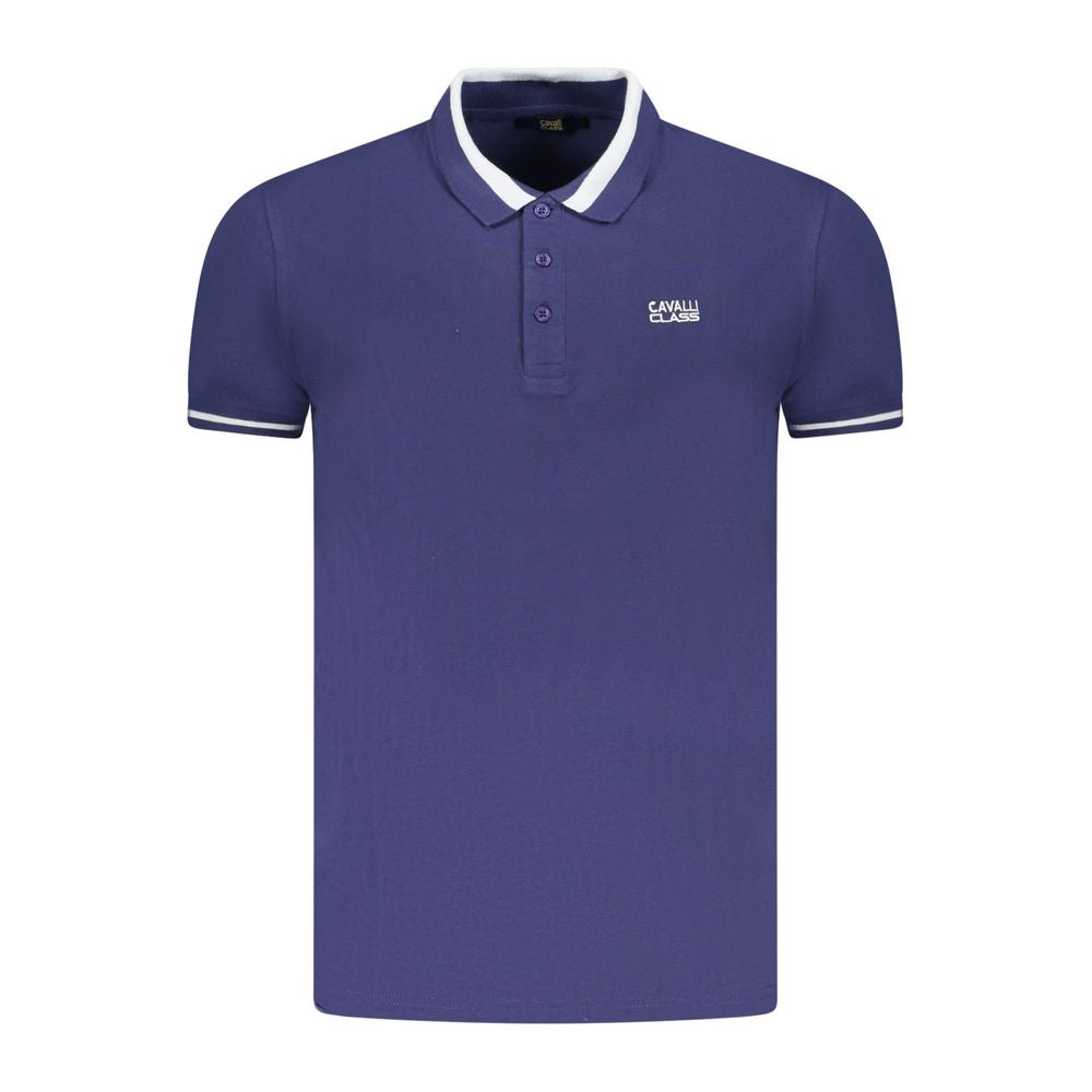 Cavalli Class Blu cotton men's polo shirt with collar and short sleeves, featuring a classic fit and subtle branding.