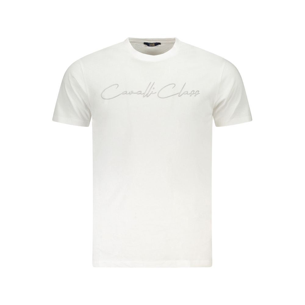 White cotton men's T-shirt by Cavalli Class with a classic crew neck and minimalist design.