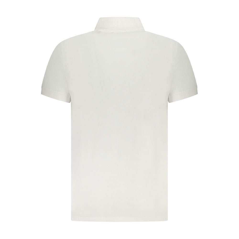 White Cavalli Class men's cotton polo shirt with a classic collar and short sleeves, displayed on a plain background.