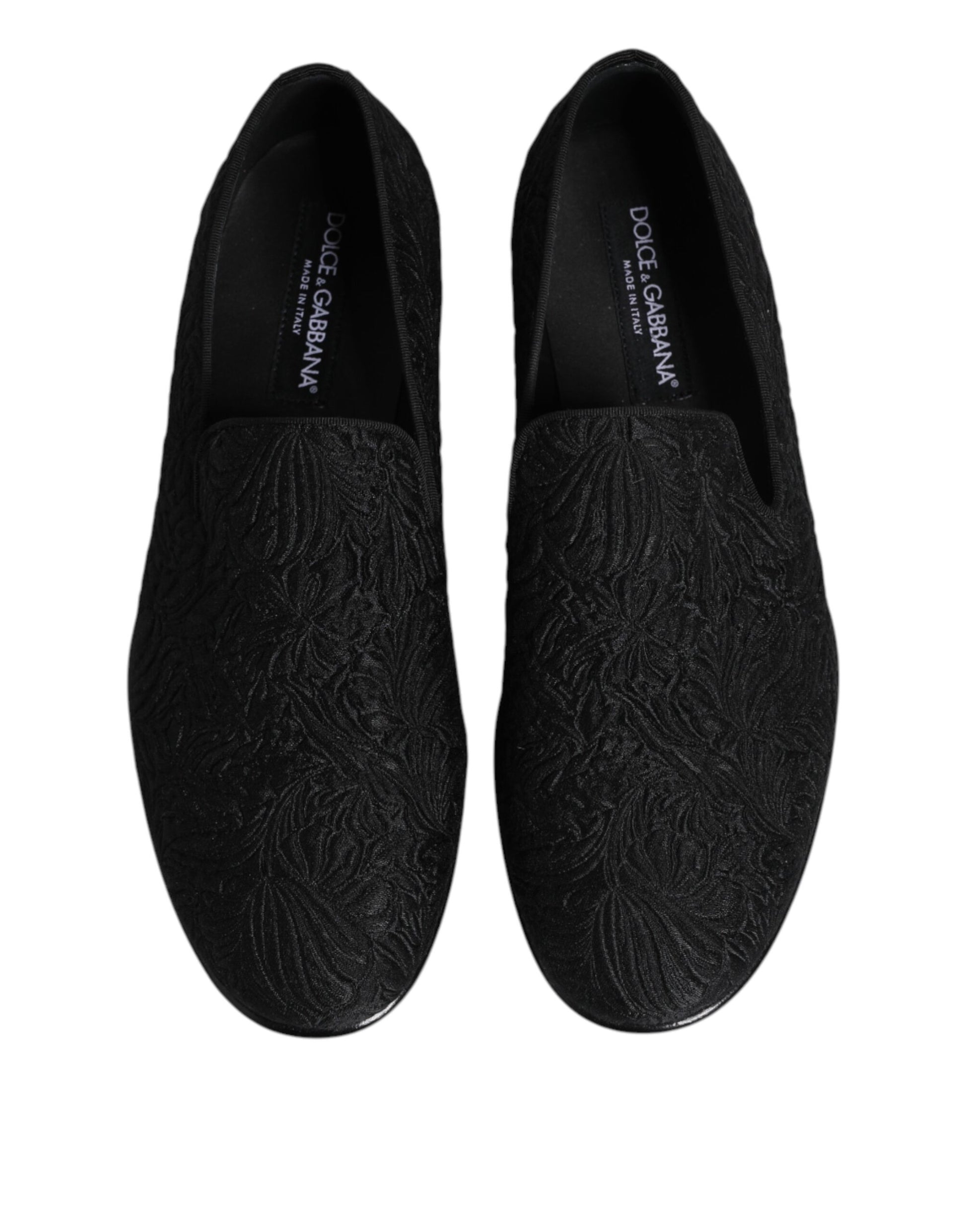 Dolce & Gabbana Black Jacquard Slip On Loafers Formal Shoes Dolce & Gabbana