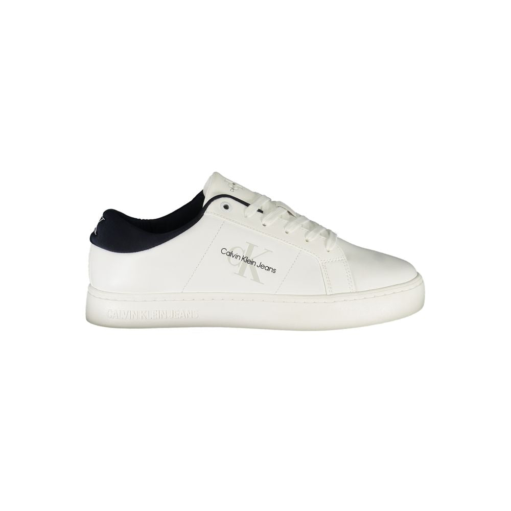 Calvin Klein Bianco men's polyurethane sneaker with white design and casual style, featuring lace-up closure and minimal branding.
