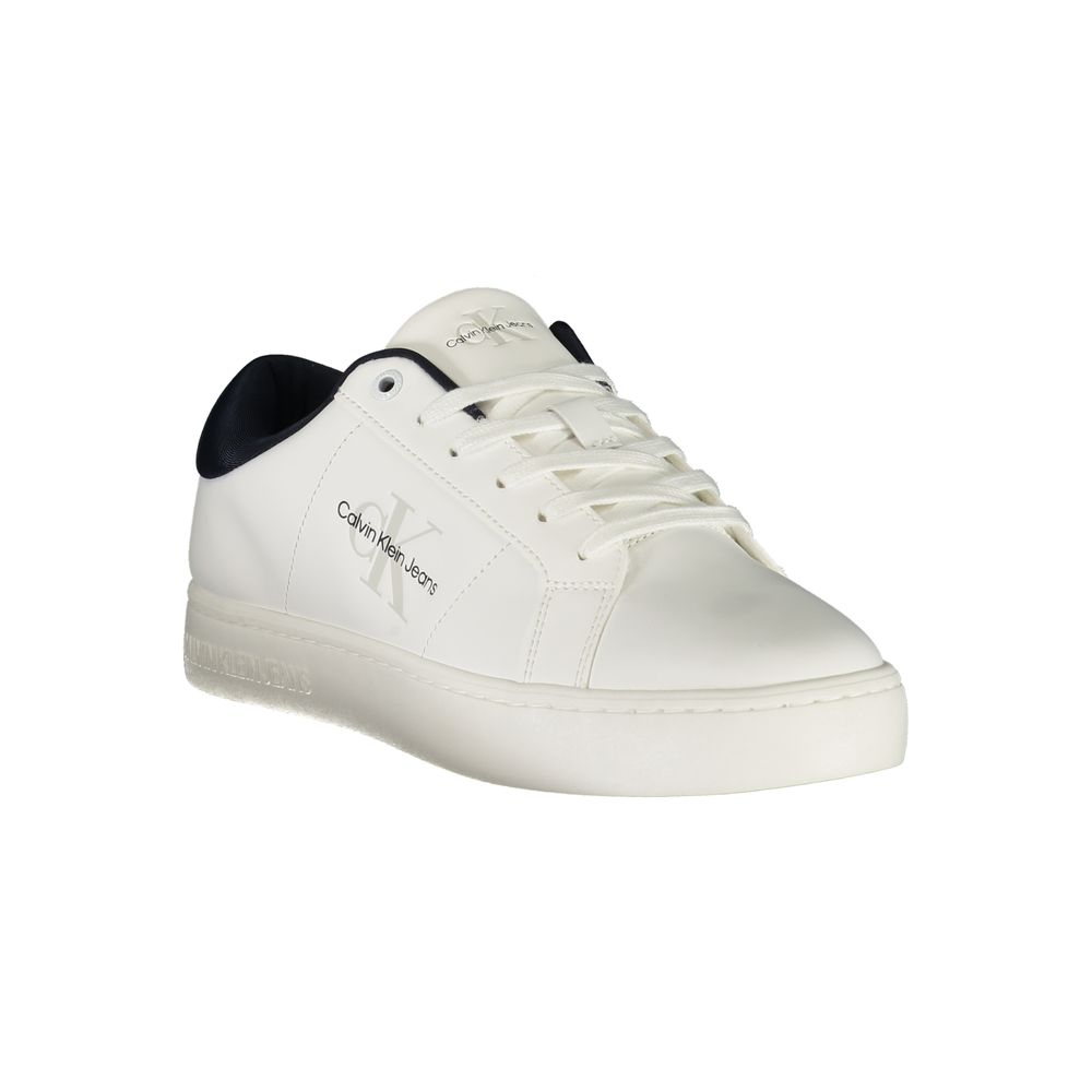 Calvin Klein Bianco polyurethane men's sneaker with white laces and minimalist design, casual footwear for everyday wear.