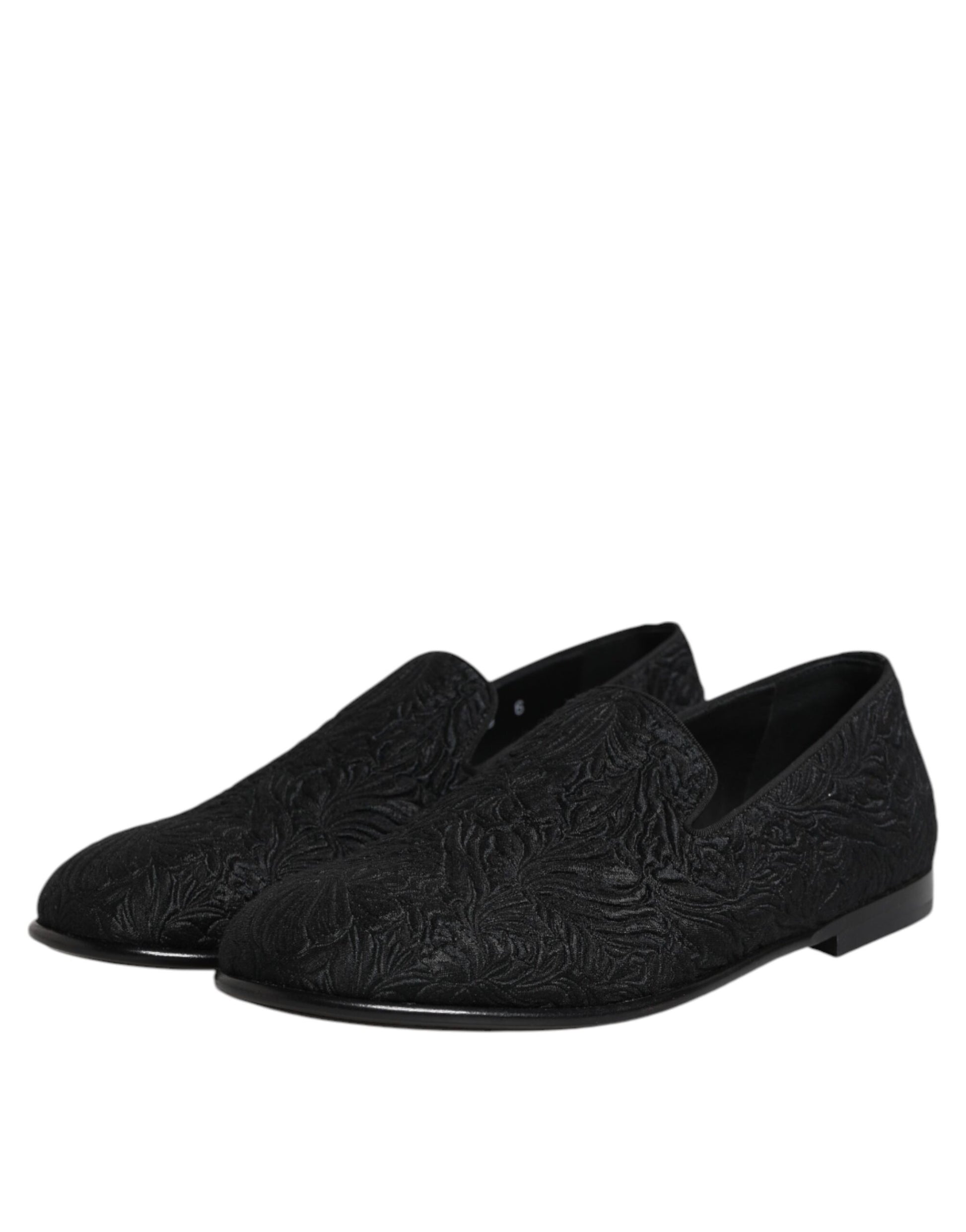 Dolce & Gabbana Black Jacquard Slip On Loafers Formal Shoes Dolce & Gabbana