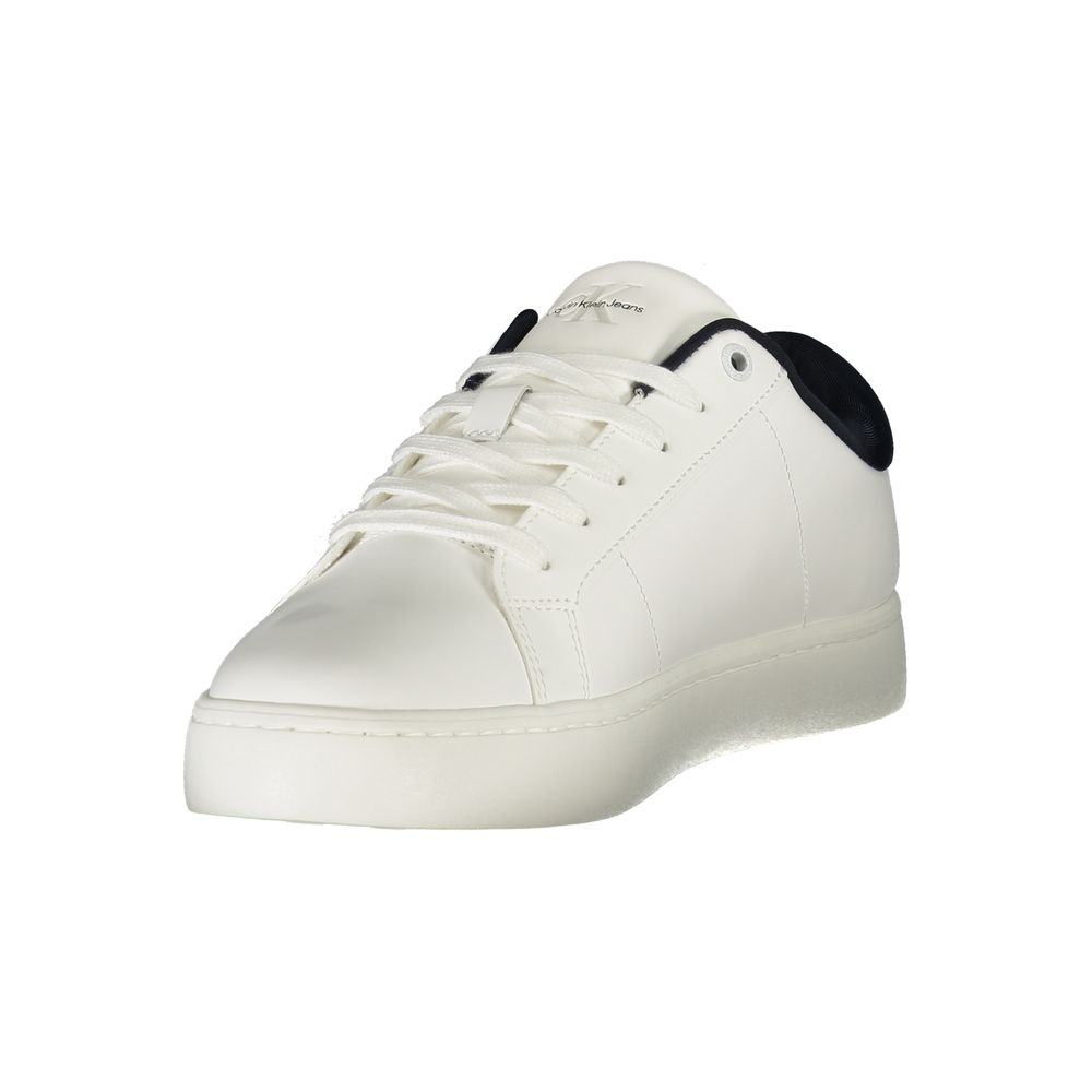 Calvin Klein Bianco polyurethane men's sneaker with white design and sleek style, featuring lace-up closure and cushioned sole.