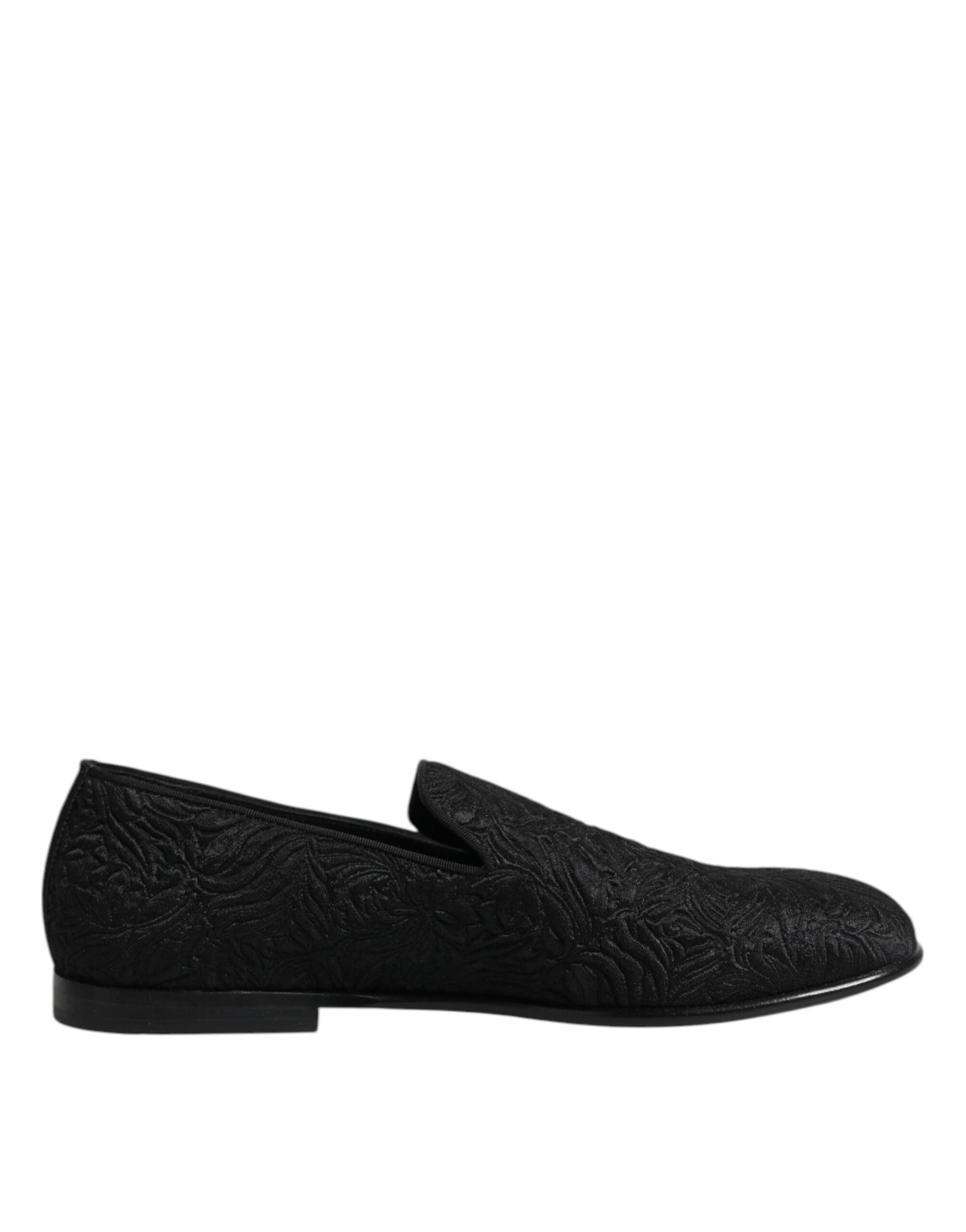 Dolce & Gabbana Black Jacquard Slip On Loafers Formal Shoes Dolce & Gabbana
