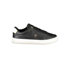 Black Tommy Hilfiger polyurethane women's sneakers with sleek design and logo accents, suitable for casual wear.