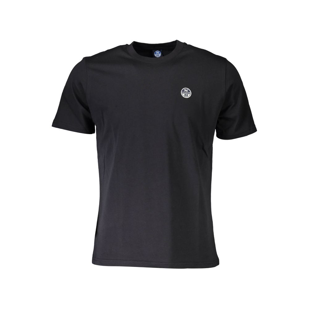 Black cotton men's T-shirt by North Sails with a classic crew neck and minimal design, displayed flat against a white background.