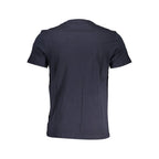 Men's Napapijri blue cotton T-shirt with round neckline and short sleeves, casual style, plain design.