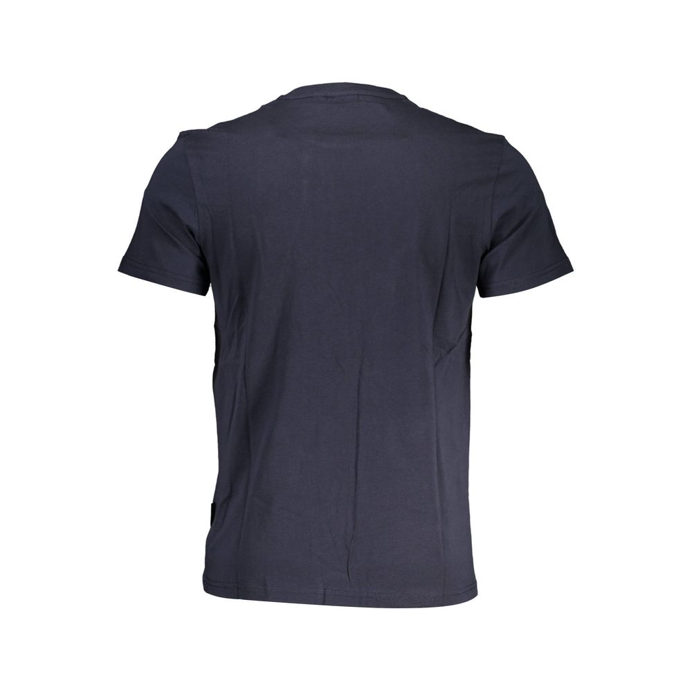 Men's Napapijri blue cotton T-shirt with round neckline and short sleeves, casual style, plain design.