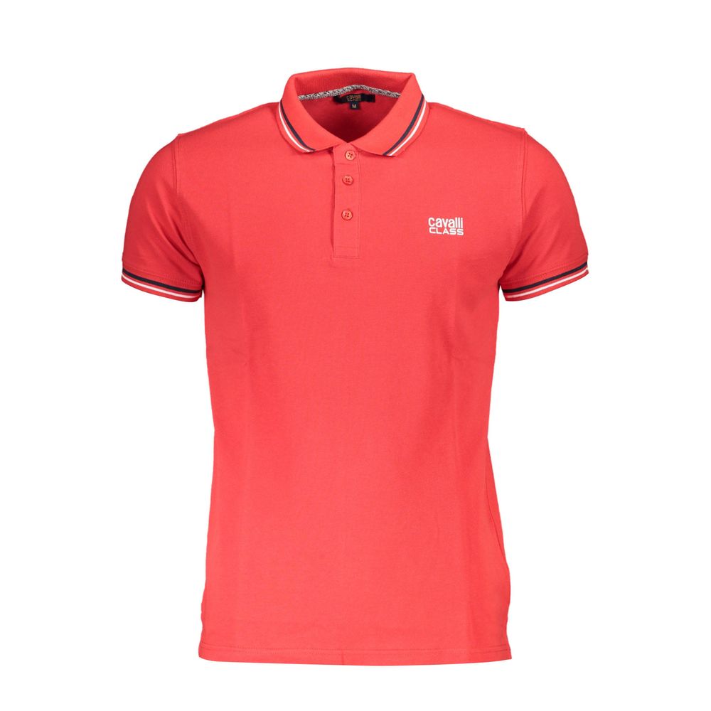 Cavalli Class Rosso cotton men's polo shirt with a classic collar and short sleeves, featuring subtle branding details.