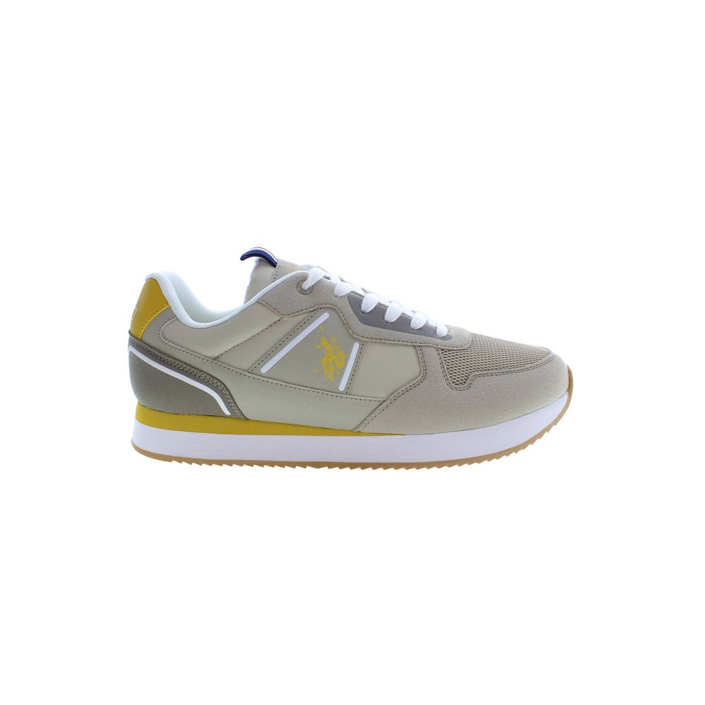 Beige polyester men's sneaker by U.S. POLO ASSN. with white sole and casual design, suitable for everyday wear.