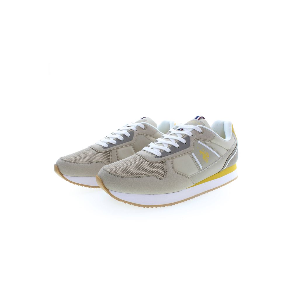 Beige polyester men's sneaker by U.S. POLO ASSN. with white sole and lace-up design.