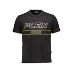 Black men's cotton T-shirt by Plein Sport, featuring a classic crew neck and comfortable fit.