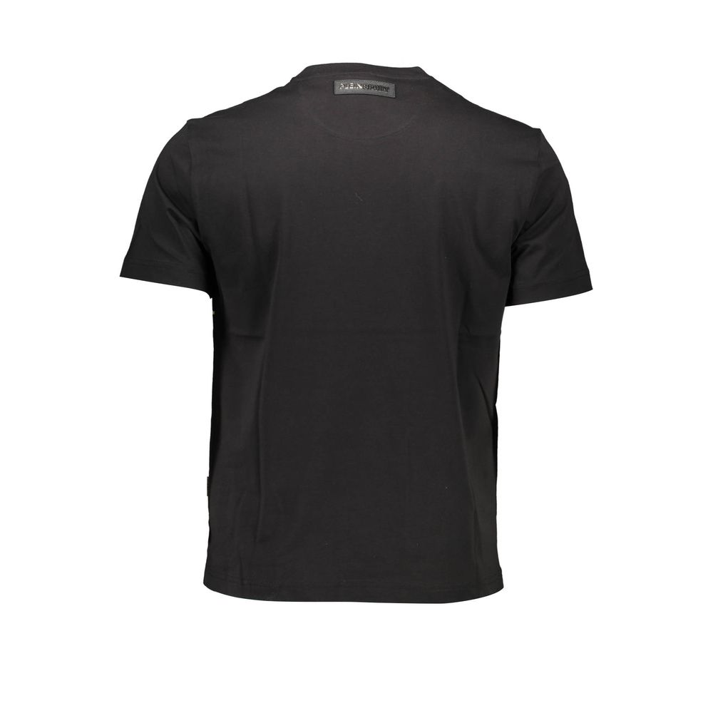 Black men's cotton T-shirt by Plein Sport, featuring a classic crew neck and comfortable fit, shown on a plain background.