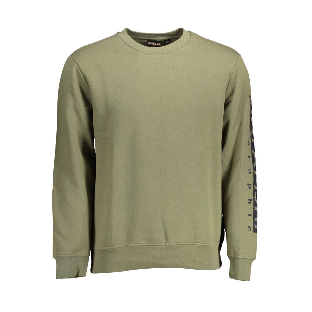 Men's green Napapijri cotton sweatshirt with a relaxed fit, featuring the brand's logo on the chest.