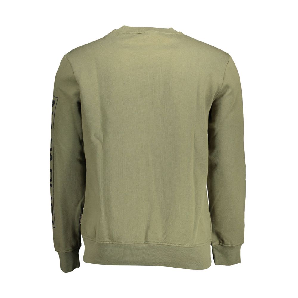 Napapijri men's green cotton sweatshirt with relaxed fit and crew neckline, suitable for casual wear.