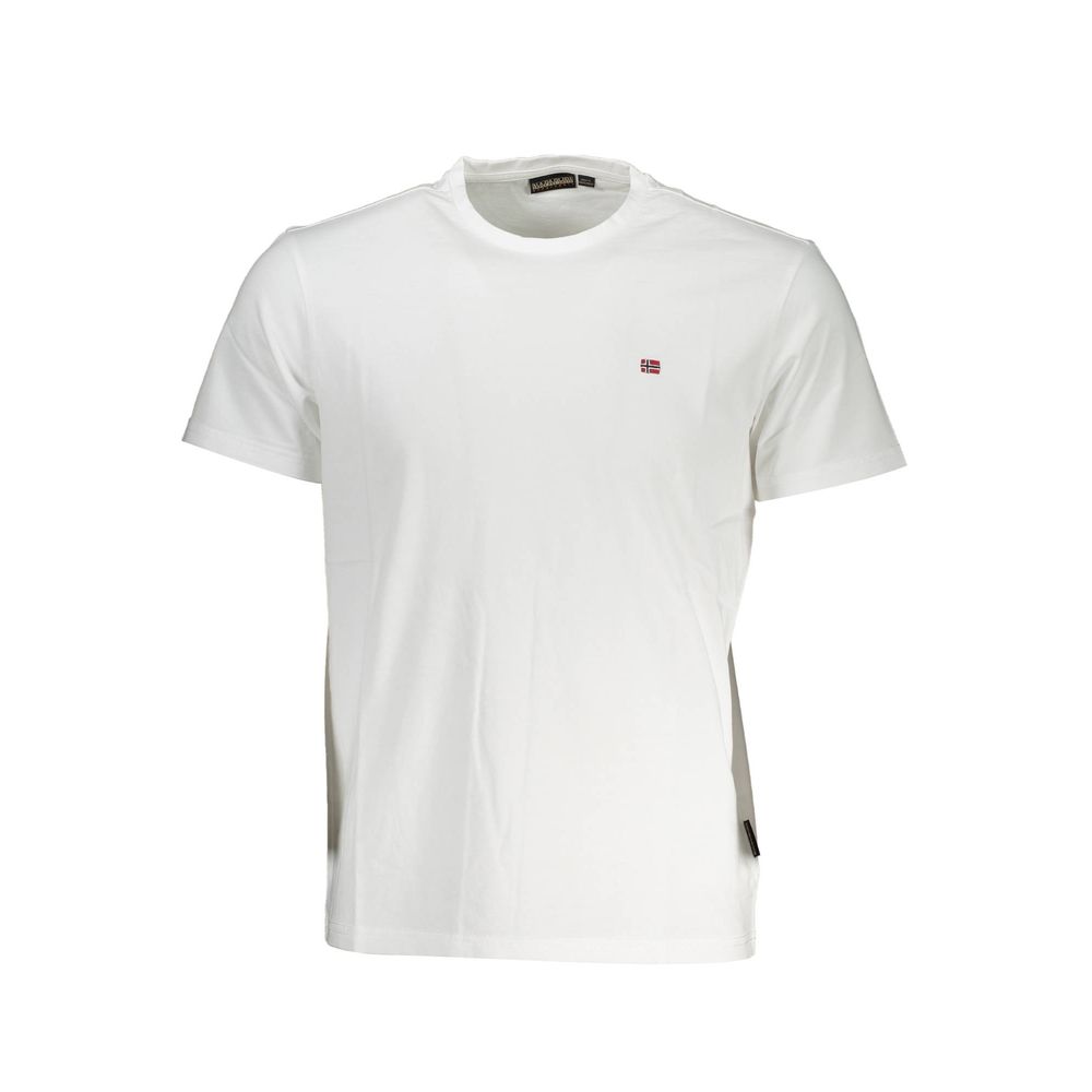 Napapijri Bianco cotton men's T-shirt with a classic fit and crew neckline, featuring the brand's logo on the chest.