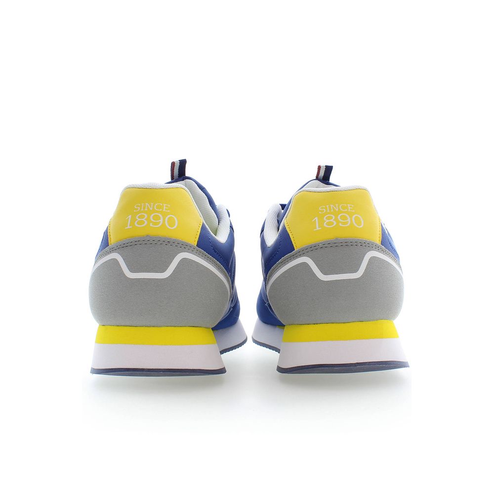 Blue polyester men's sneaker by U.S. POLO ASSN., with white sole and sporty design, ideal for casual wear.