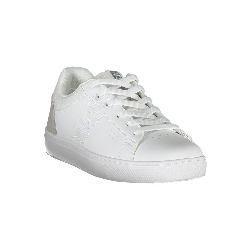 Napapijri Bianco Leather Women’s Sneaker with white sole and stylish design, featuring leather upper and casual athletic look.