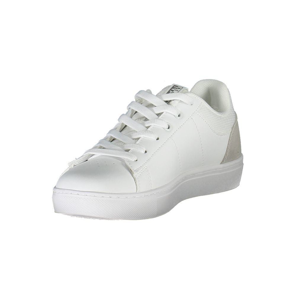 Napapijri Bianco leather women's sneaker with white design and stylish laces, featuring a sleek casual footwear look.