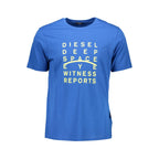 Diesel Blu Cotton Men T-Shirt displaying a classic crew neck design in blue cotton fabric