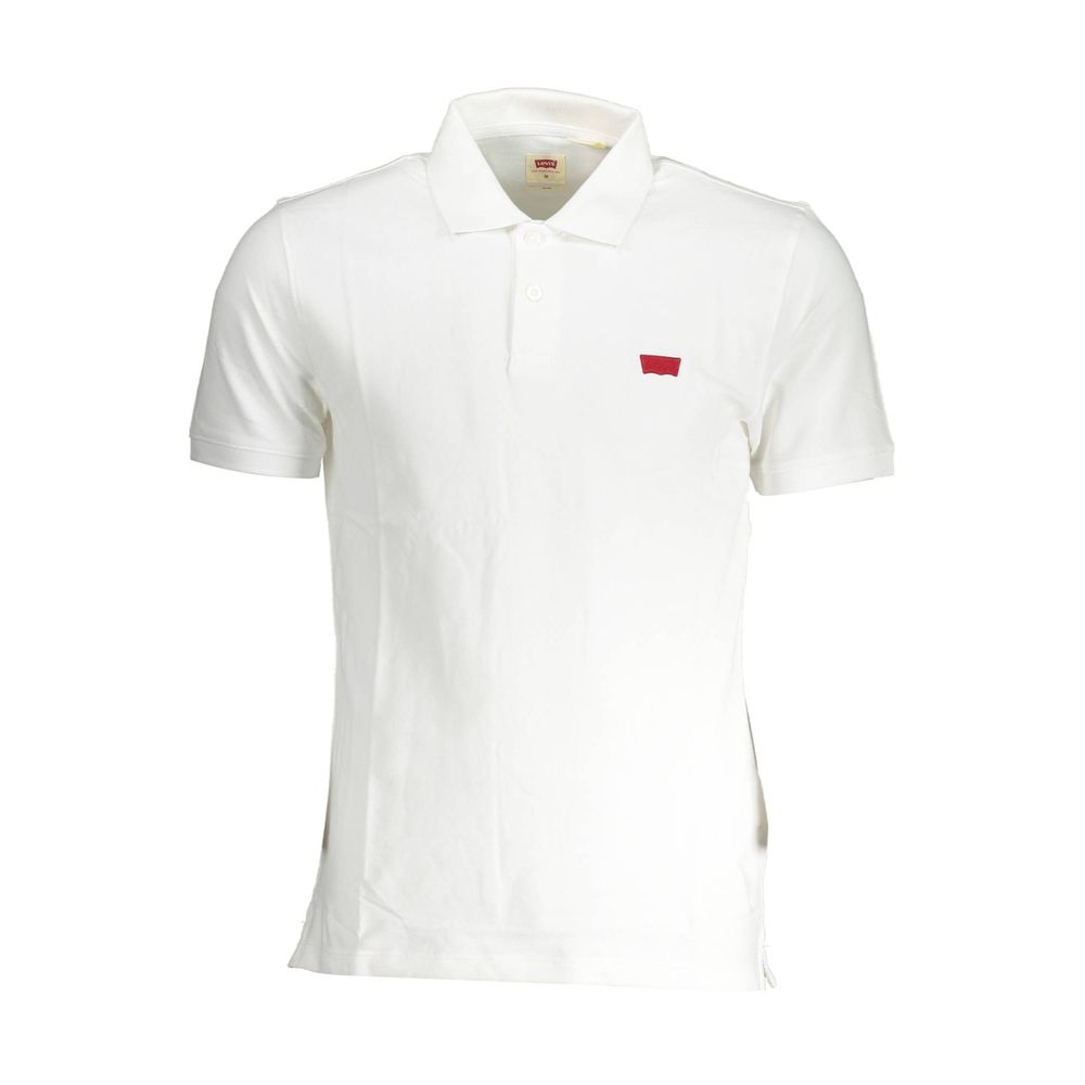 White Levi's cotton men's polo shirt with a classic collar and short sleeves, displayed flat.