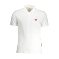 White Levi's cotton men's polo shirt with a classic collar and short sleeves, displayed flat.