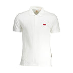 White Levi's cotton men's polo shirt with a classic collar and short sleeves, displayed flat.